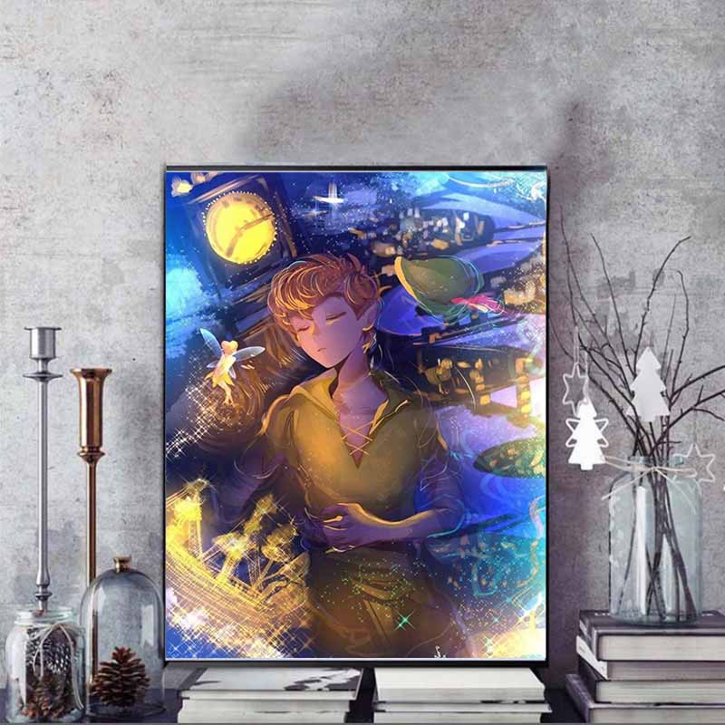 Disney Diamond Painting Peter Pan and Tinker Bell  Dreamy Illustration Cute Cartoon Cross Stitch Set 5D DIY Home Decor