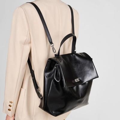 Rucksack Damen Ledertasche Schwarz Rindsleder Große Kapazität Pendlerrucksack Vielseitig Leichter Luxus Pendlerrucksack