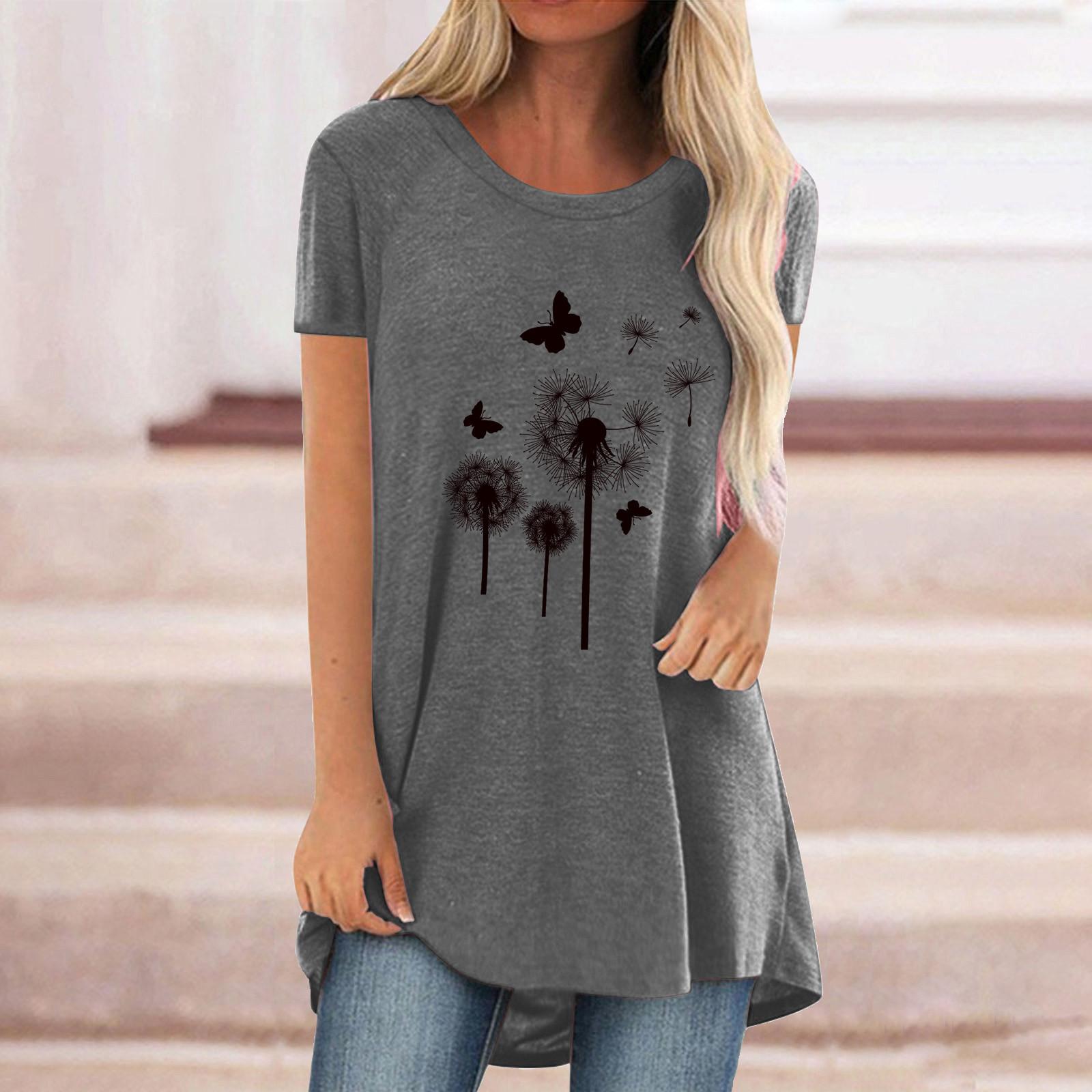 

[Joliann] Женская модная блузка с круглым вырезом и коротким рукавом с принтом, туники, рубашки, футболка L