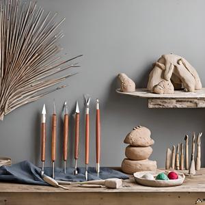 6 Pcs Pottery  Clay Sculpting Tools Double-Sided Smooth Wooden Handles.