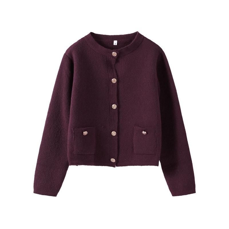 

Винтажный вязаный кардиган женский с круглым вырезом и длинными рукавами, однобортный вязаный женский свитер 2024 года, осенние ретро-вязаные женские свитера M вино красного