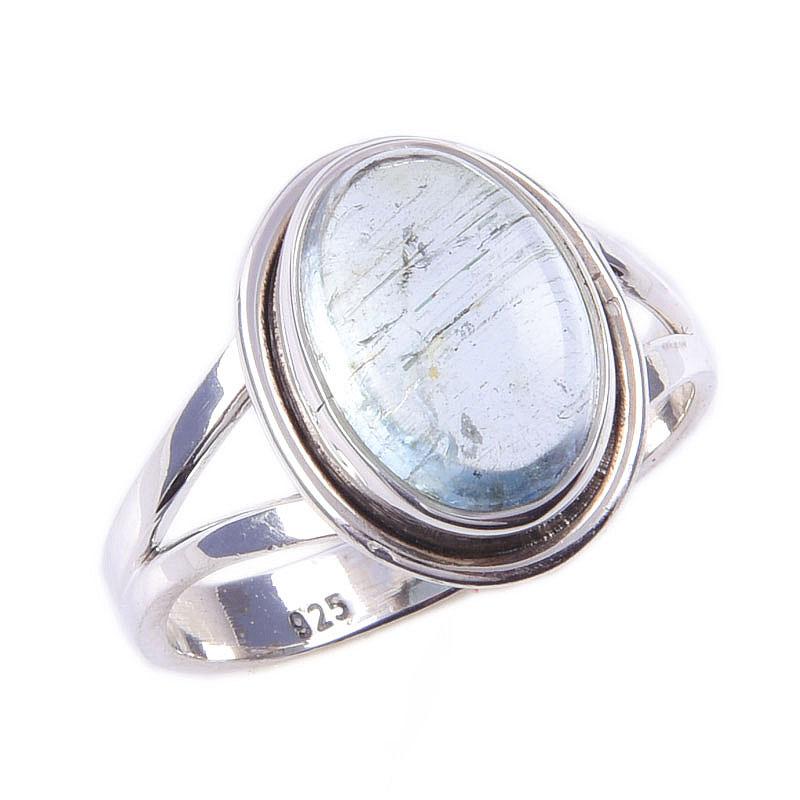 Natural Aquamarine Gemstone Handmade 925 Solid Sterling Silver Ring Size 7 Z7u90