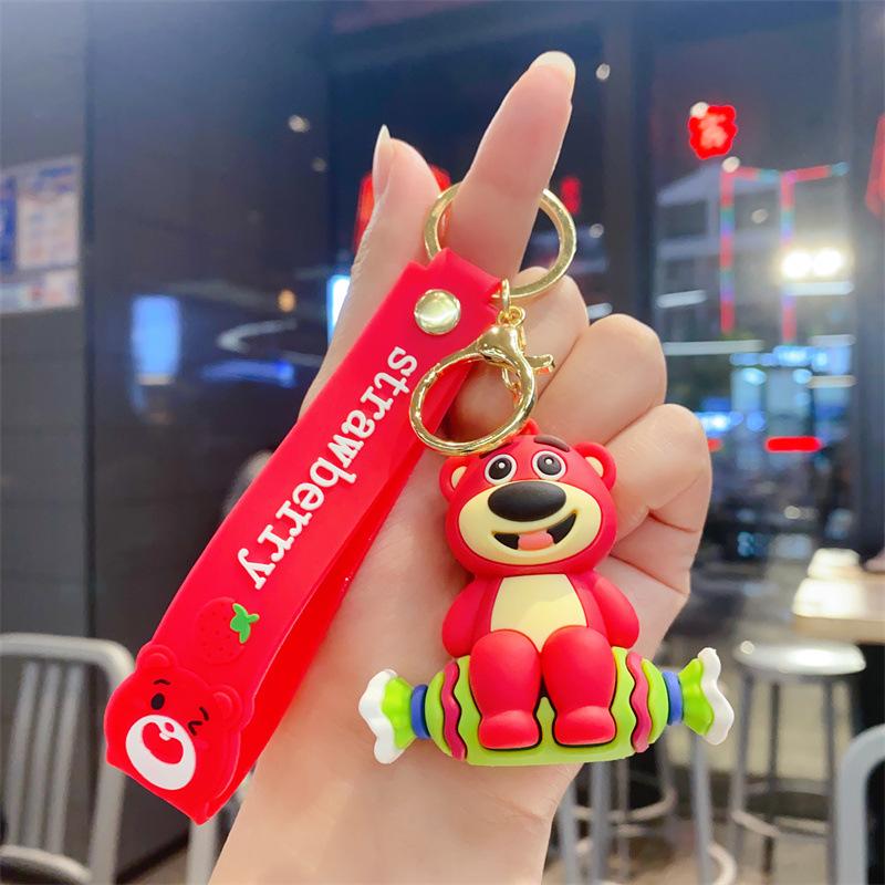 Cute Creative Gluttonous Strawberry Bear Keychain Pendant Car Key Chain Exquisite Bag Pendant Small Gift