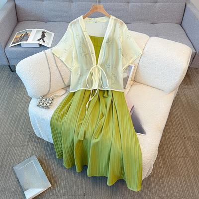Übergröße Damenbekleidung Verbessertes Hanfu Neckholder-Kleid Strickjacken-Set Sommer Neuer Stil Neues Kleid