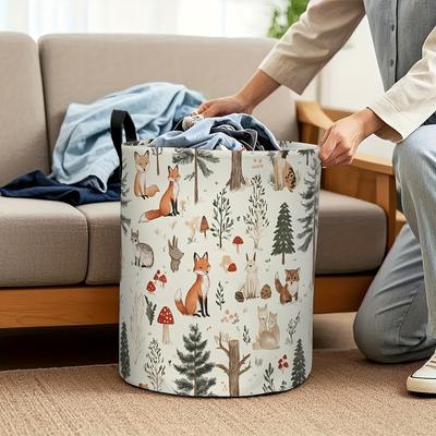1pc Multi-size, Forest Small Animal Home Storage Basket - Round Dirty Clothes Basket with Handle - Large Capacity Clothes Storage, Laundry Baskets