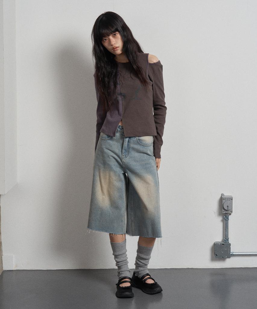 Half And Half Print T-Shirt Grayish Purple