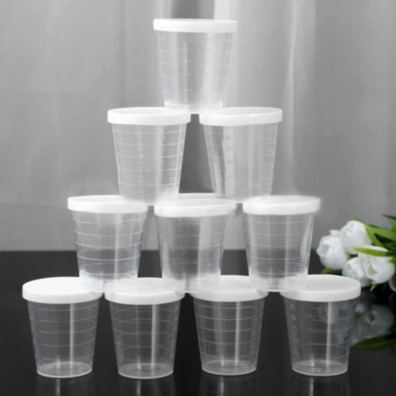 10Pcs 100ml Medicine Measuring Measure Cups With Lids Cap Clear Container Come Withplastic Capto Protect Samples Kitchen Parts
