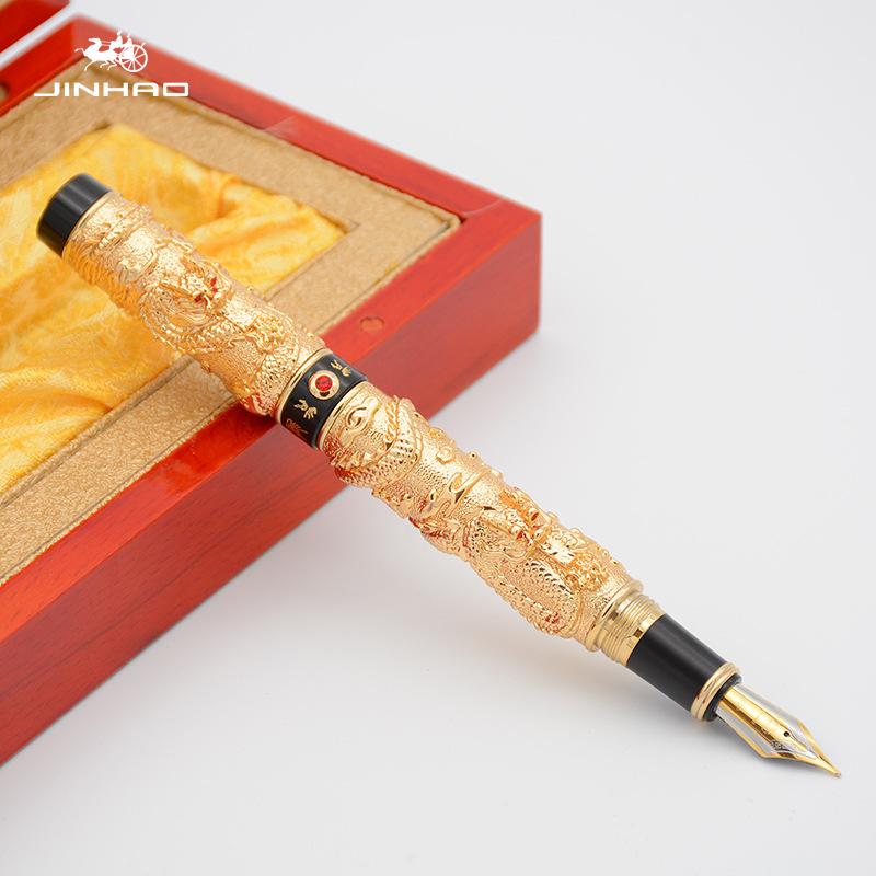 JINHAO Twin Dragons Playing with Pearl Retro Fountain Pen Classical EF/F/M Collectible Writing Stationery Office School Supplies