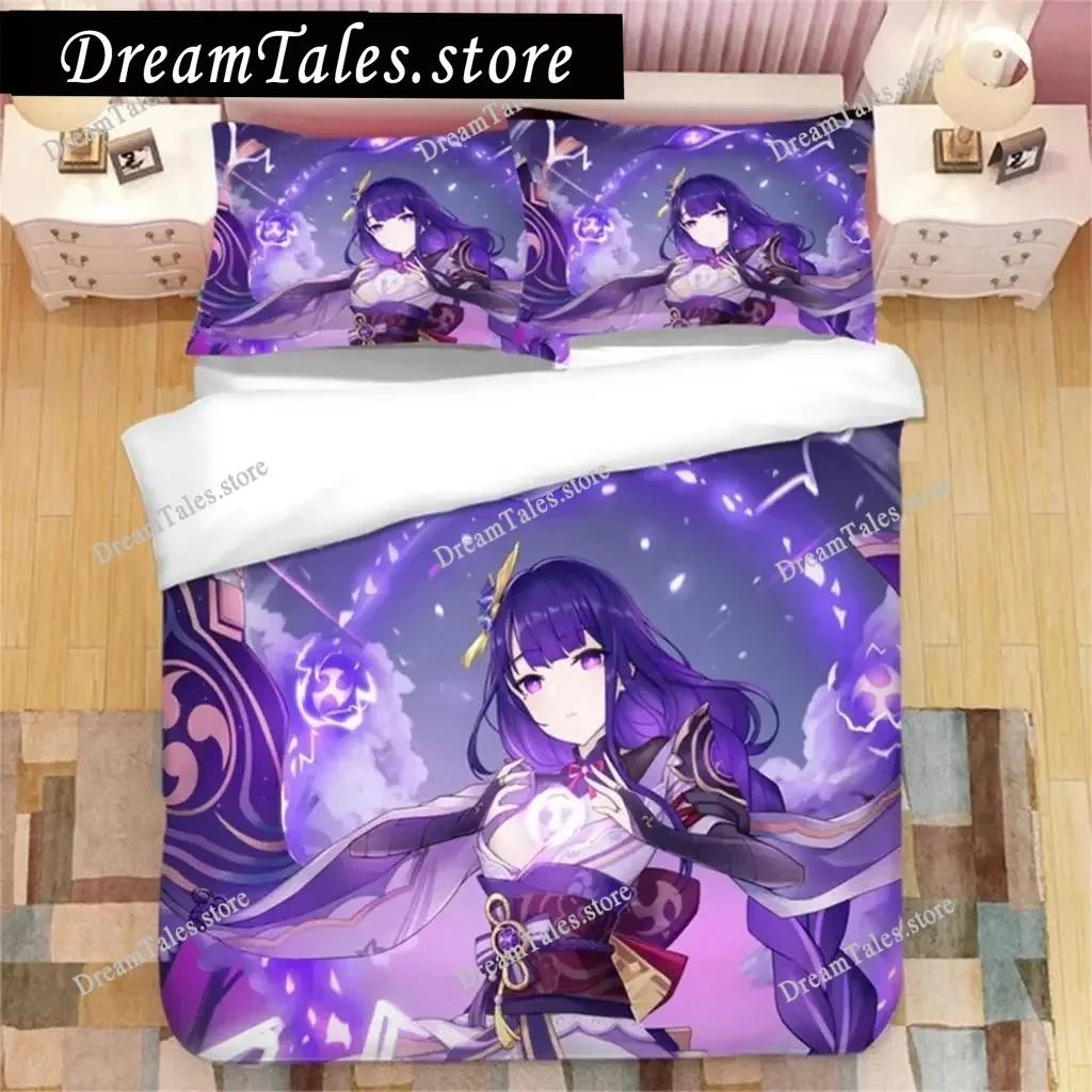 Genshin Impact Raiden Shogun 3D Printed Bedding Set Duvet Covers Pillowcases Comforter Bedding Set Bedclothes Duvet Cover741