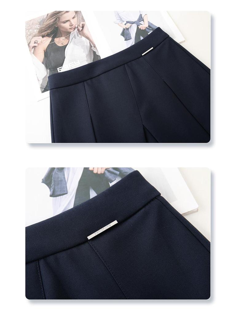 Women's Spring 2025 High-End Black Pleated Irregular Midi Skirt