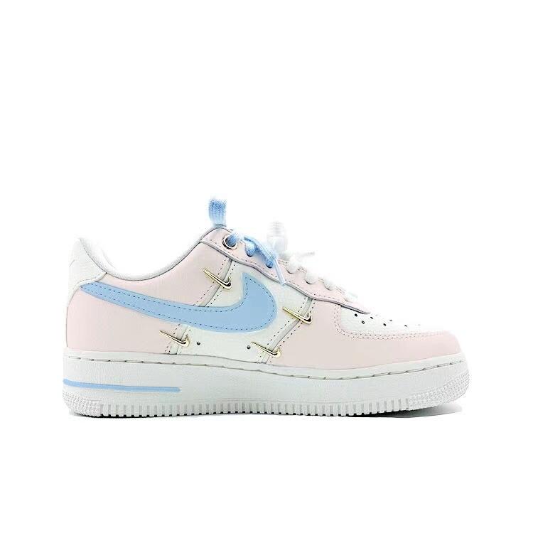 Nike Air Force 1 Pink Peach Chenhai Abrasion Resistant Low Top Skateboard Shoes Women's Pink Blue FV3654-111(Team641-)