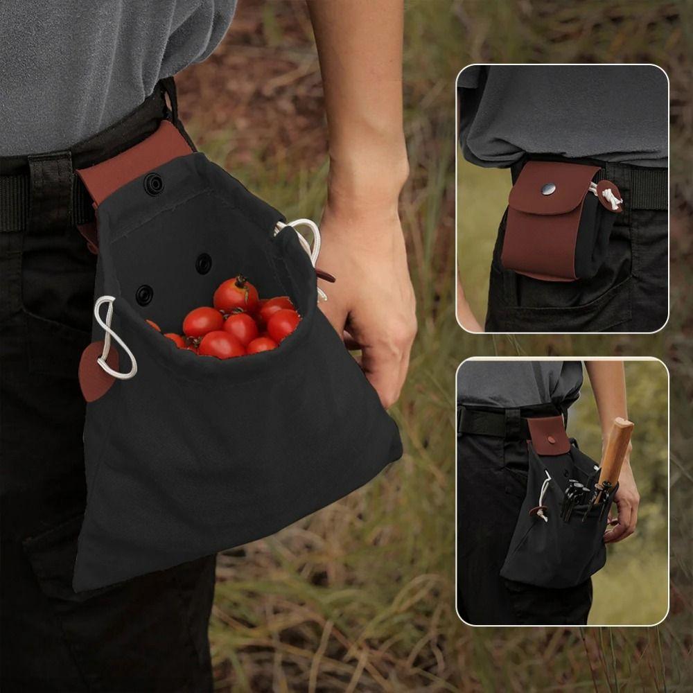 PU Leather Canvas Storage Bag Waxed Canvas Tool Waist Pack Portable Garden Picking Pouch  Hiking
