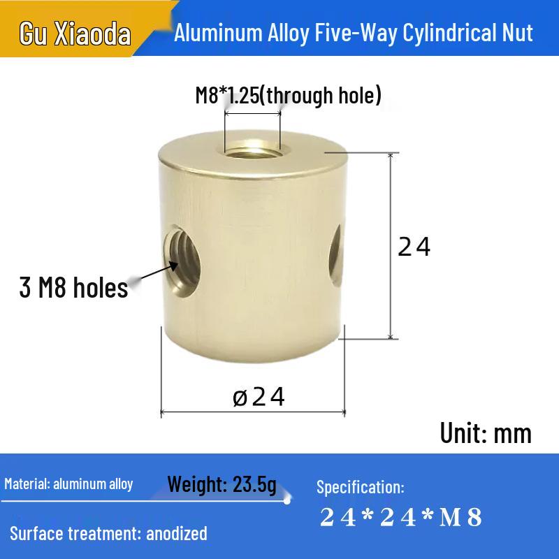 Aluminum Alloy Multi-Way Cylindrical Nut for Outdoor Folding Stool and Tent Ceiling Connection
