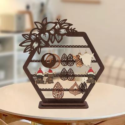 Porte-boucles d'oreilles hexagonal Support organisateur de boucles d'oreilles Stands d'exposition pour boucles d'oreilles en bois en forme d'hexagone Support organisateur de bijoux de bureau