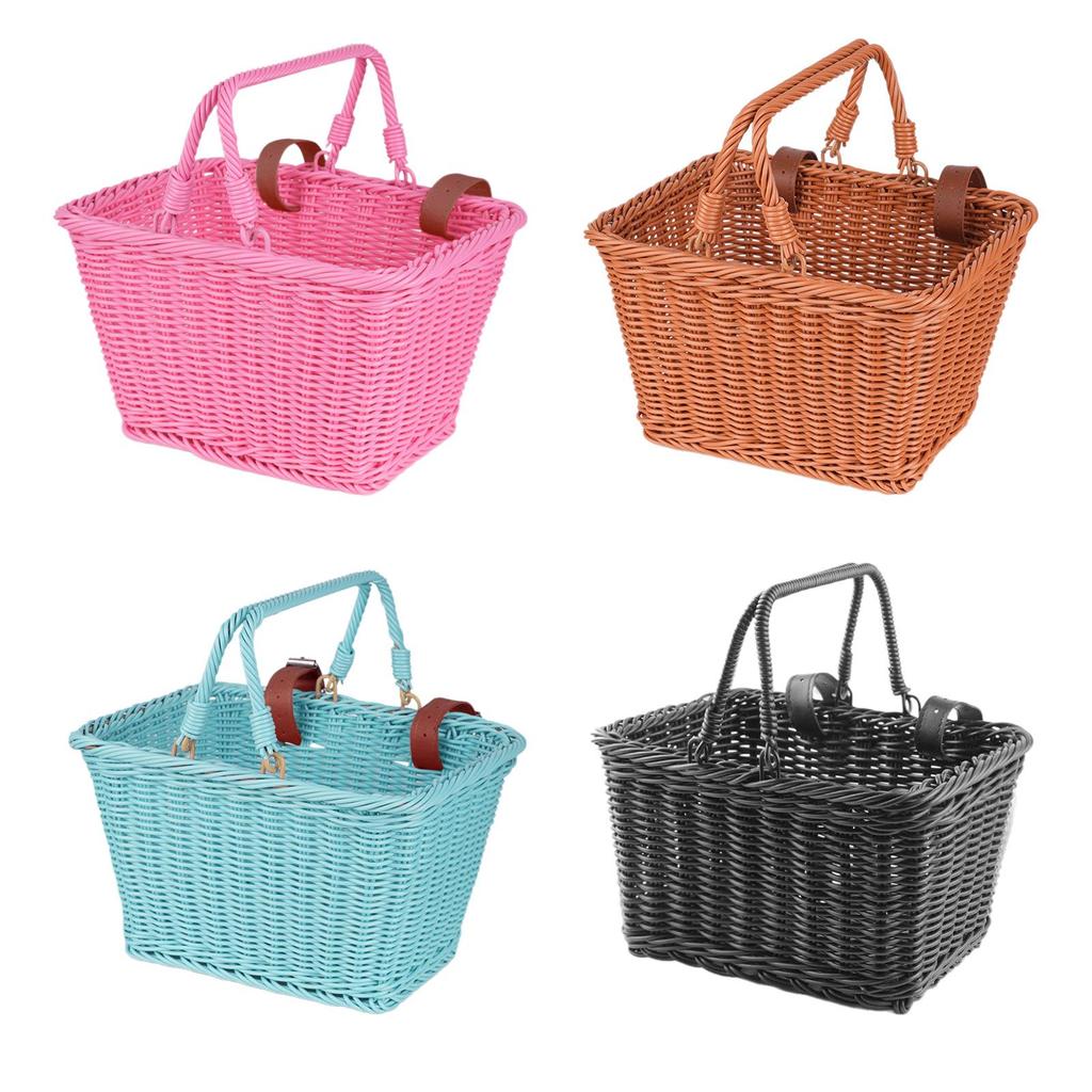 Kids Bike Basket Woven Basket with Handles with Strap Buckle Bicycle Basket