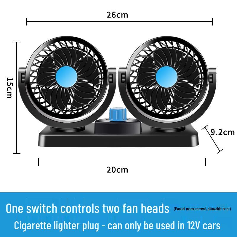 Dual-Head Car Fan 12V/24V for Trucks and Sedans