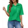 Women's Fashion Casual Button Pocket Shirt Short Sleeve Solid Color Lapel Top