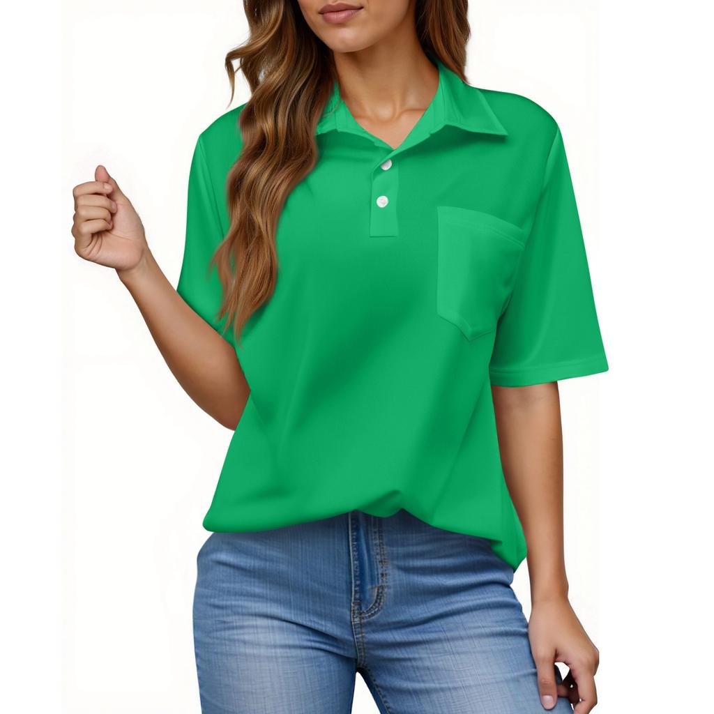 Women's Fashion Casual Button Pocket Shirt Short Sleeve Solid Color Lapel Top