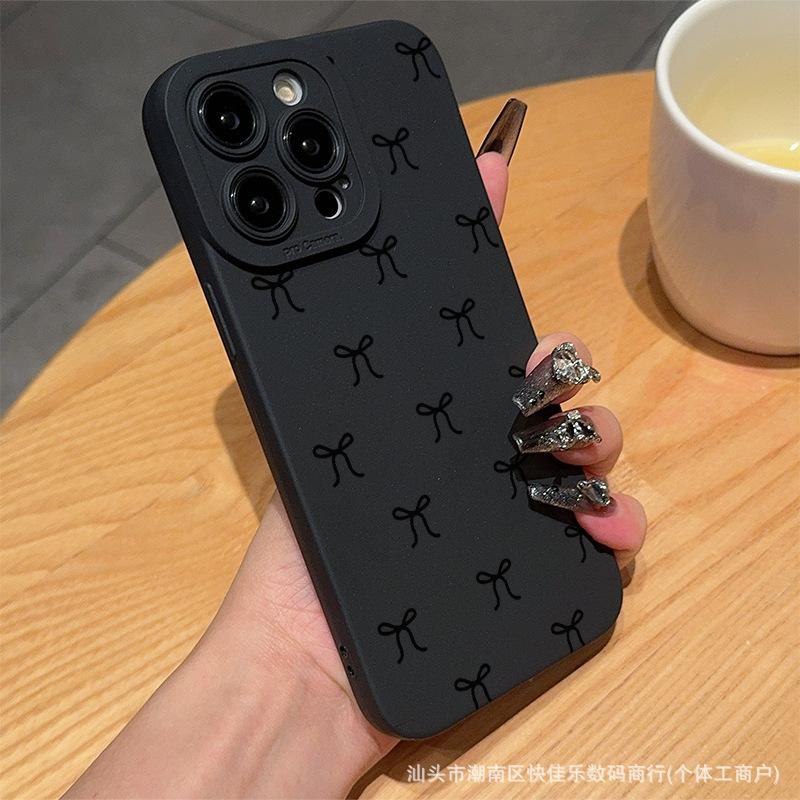 Foreign Trade Explosion Bow Mobile Phone Case Is Suitable for Apple 16/15 Black iPhone13Pro/12/11 Soft 14