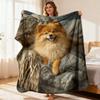 Cozy Pomeranian Digital Print Flannel Blanket Soft Lightweight All-Season Throw for Couch Travel and Camping 200-250g M Polyester