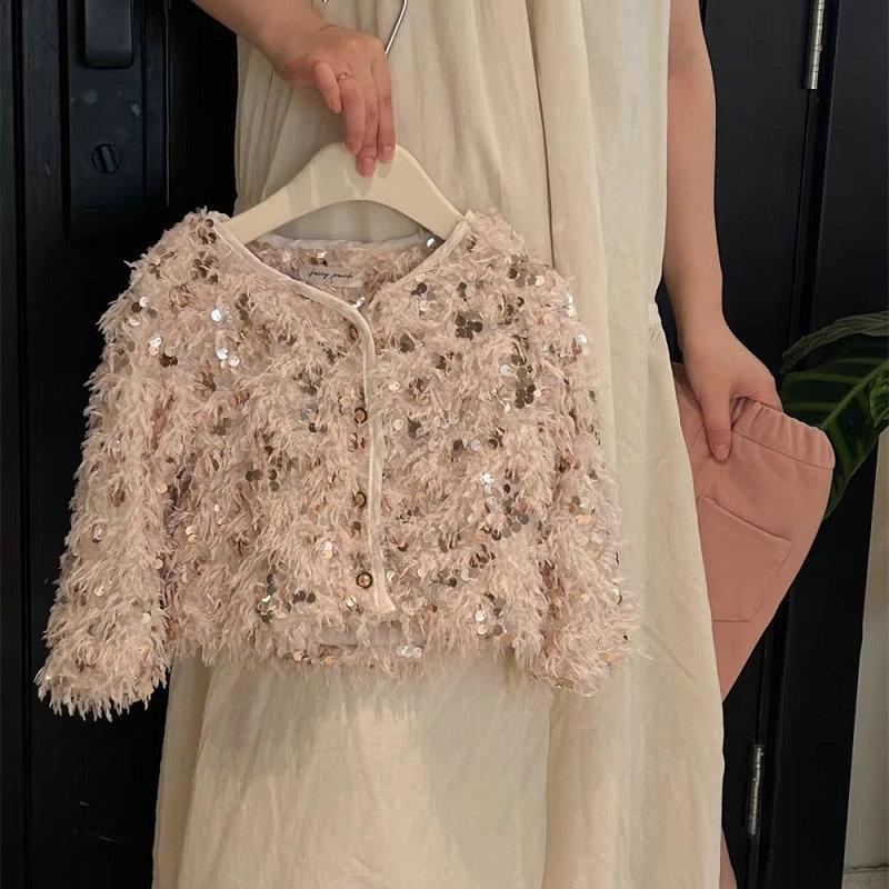 Dievčenský flitrovaný kožuch: Vrchné oblečenie s dlhým rukávom pre vek 3-8 rokov, ideálne na jar a jeseň