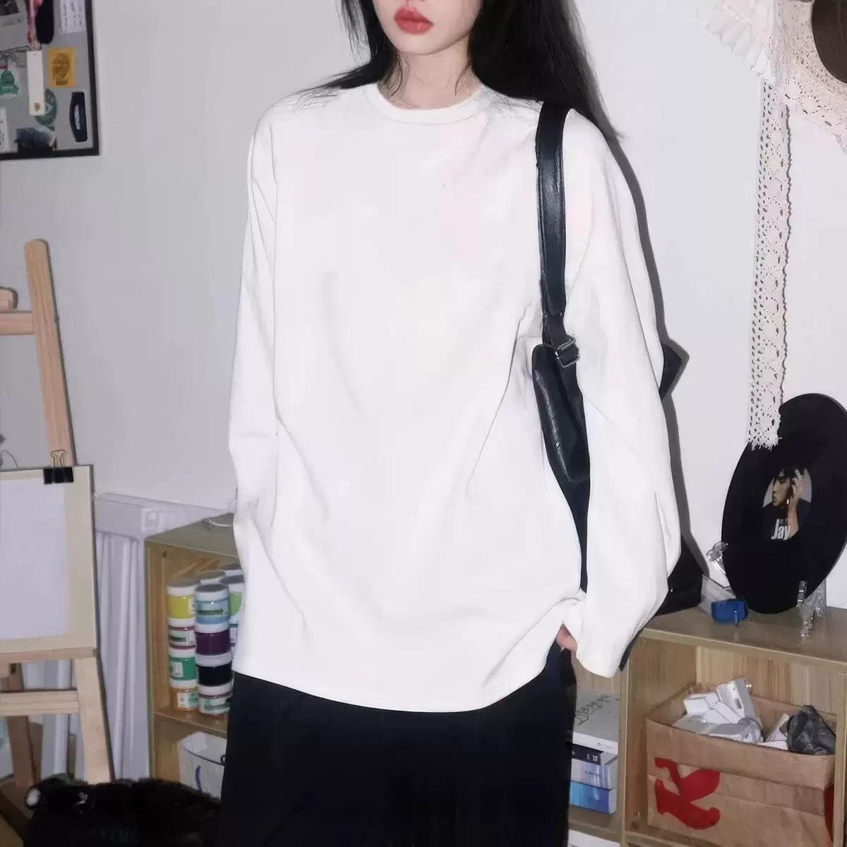 Korean Cat Print Slimming Cotton Long Sleeve T-shirt for Women L