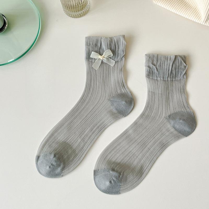 Ladies Spring and Summer Bow Lace Mesh Hollow Pile Socks