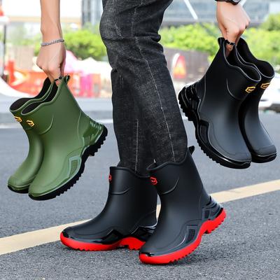Bottes de pluie tendance pour hommes, courtes et mi-longues, multicolores, en caoutchouc de sport, épaisses et larges, antidérapantes et écologiques.