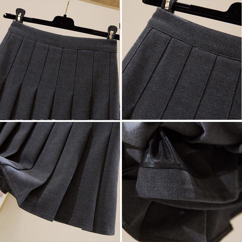 Women's High-Waisted Woolen Pleated A-Line Skirt - Slimming Autumn/Winter Academy Style