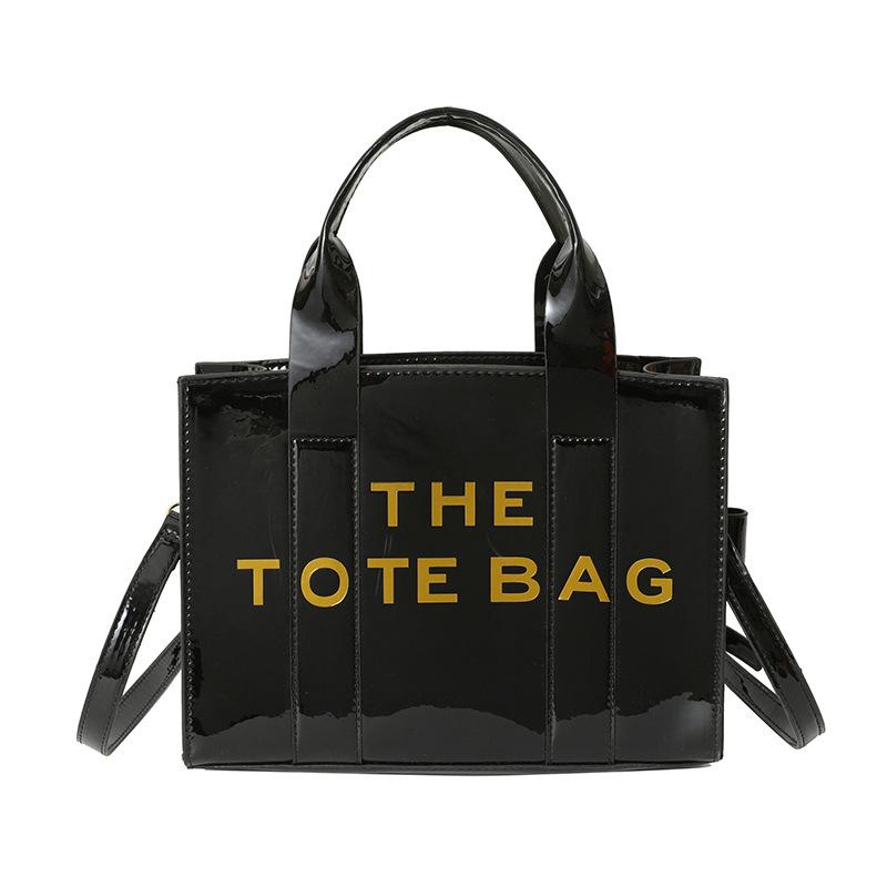 Summer new letter printing contrasting color pu glossy large capacity women's tote bag women's shoulder messenger bag