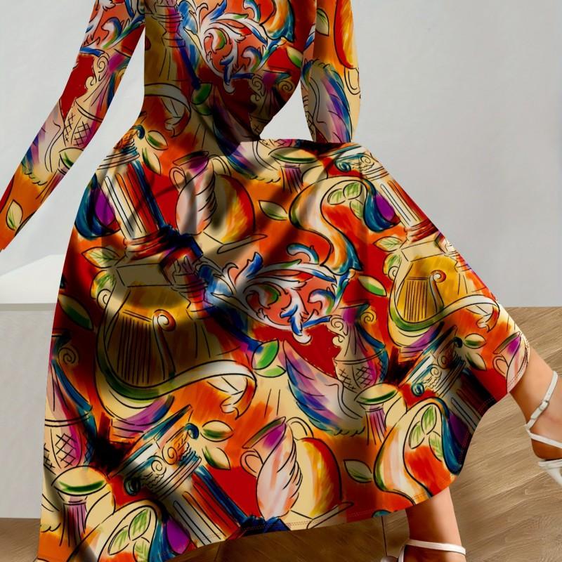 Womens Purple Floral Print Long Sleeve Maxi Dress - Elegant Party In Milk Silk Fabric