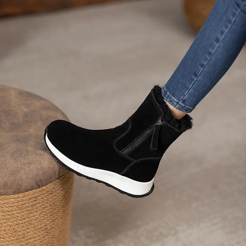 

Женские зимние сапоги, меховые, цельнолитые, нескользящие, водонепроницаемые, короткие сапоги, хлопковые ботинки на толстой подошве с коротким голенищем, с плюшевой подкладкой EU34/CN35 чёрный