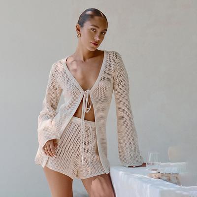 Herbst Neu Strand Damen Einfarbig Sexy Gestrickter Strand Bikini Badeanzug Damenkleid
