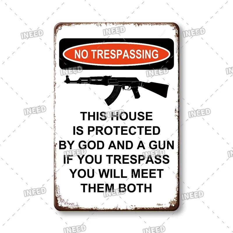 Warning Tin Sign Caution Decoraitve Plaque No Trespassing Retro Metal Vintage Plate Garden Man Cave Club Home Shop Wall Decor