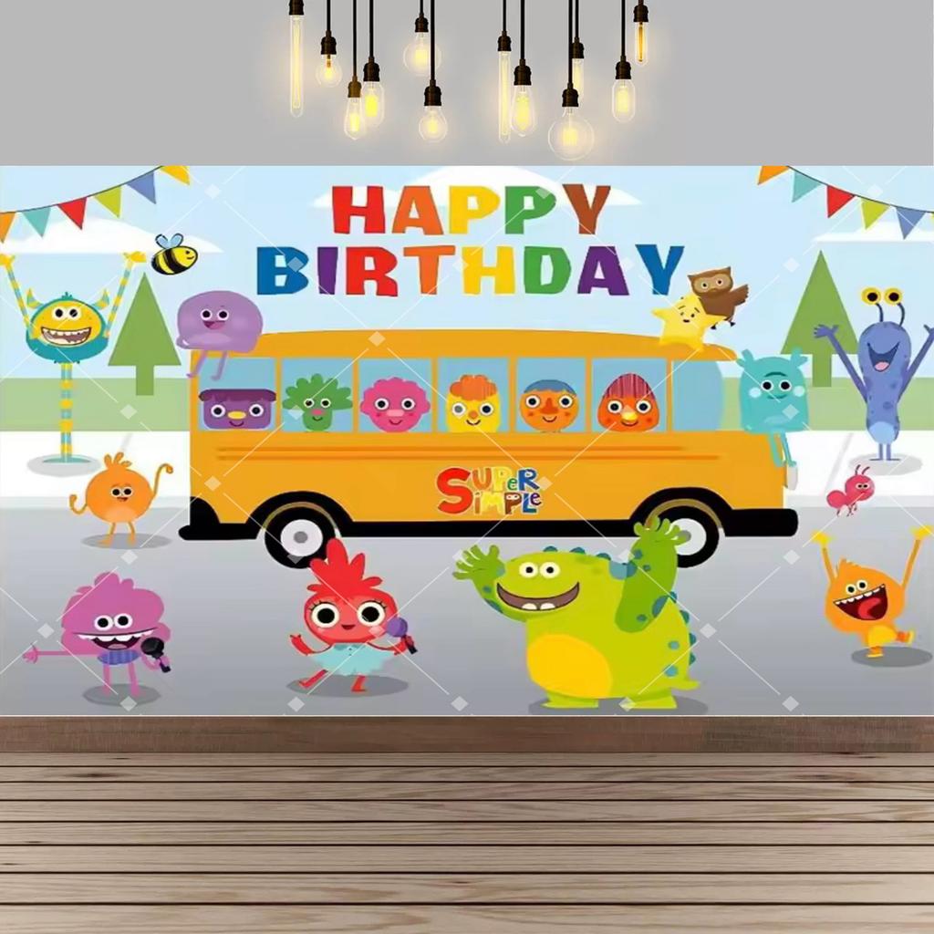Background with Super Simple Songs, Photo Banner with Cartoon Monsters, Children's First Party Decoration, Photo Booth Accessories