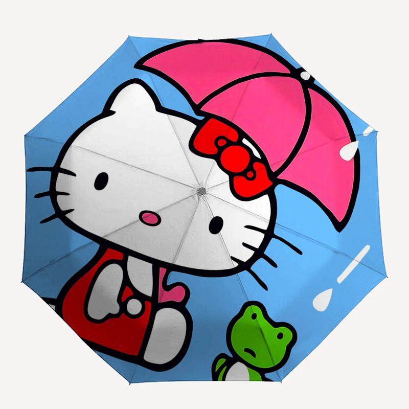 1pc Hello Kitty Automatic Opening/Closing Umbrella - Portable Three-Fold Design with 8-Bone Iron Frame - Outdoor - Ideal Gift for Fans, Travelers, Eve
