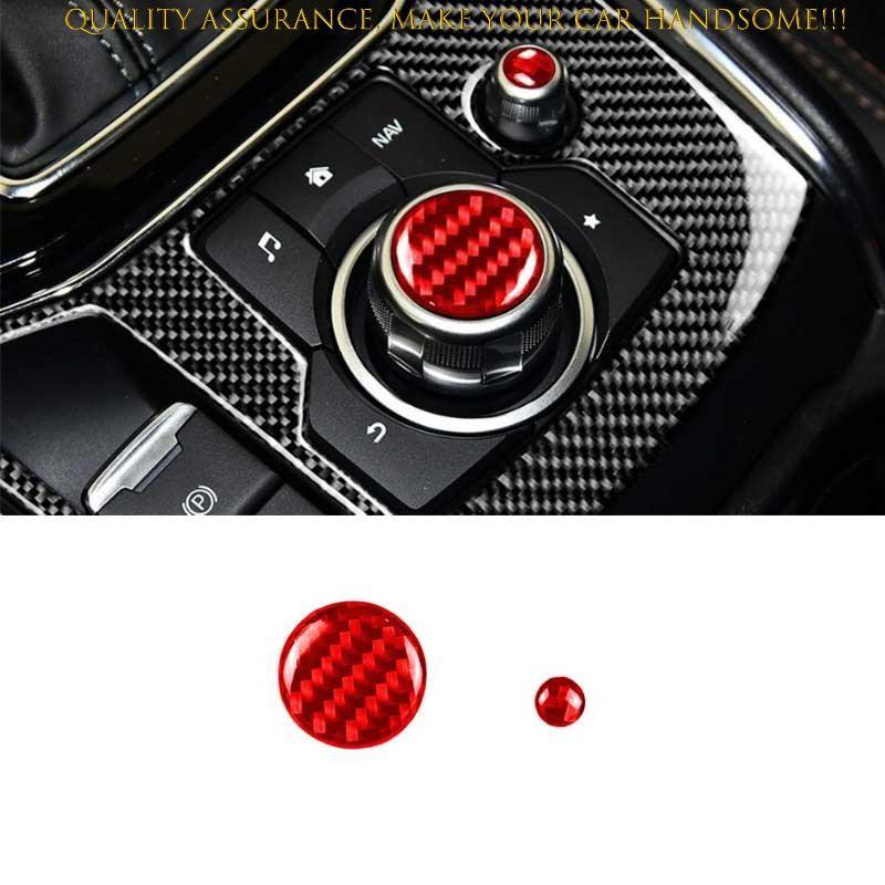 For Mazda CX-5 2017-2024 Red Real Carbon Fiber Center Console Volume Knob Ring