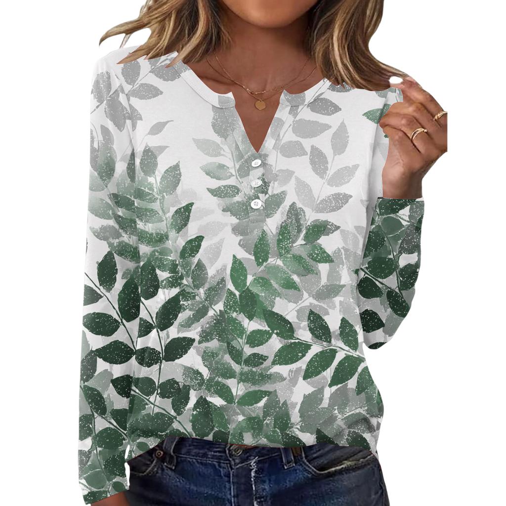 Damen Casual Mode T-Shirt, Vintage Blumendruck, Rundhalsausschnitt, Langarm-Oberteil.