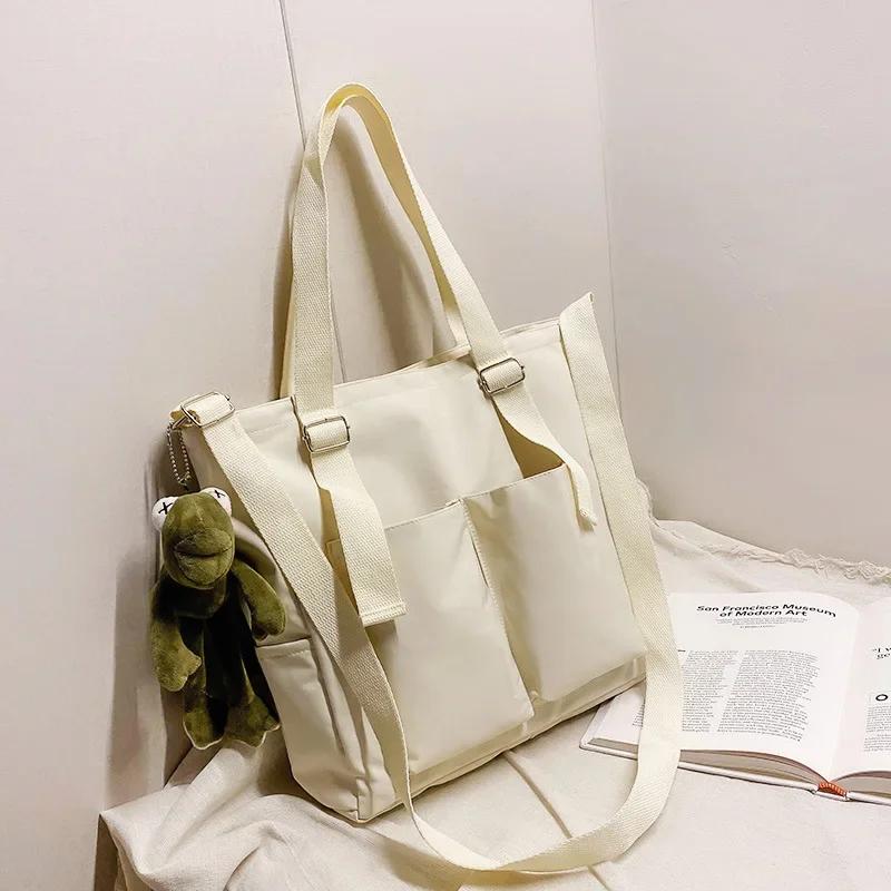 Spring New Ladies Shopping Bag Simple Fashion Handbag 2026 Nylon Waterproof Solid Color Messenger Large Capacity Shoulder Bag