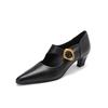 Fashion 2025 New Genuine Leather Women Pumps Shallow Mary Jeans Strap Single Shoes 5cm Square High Heels Black Prom Party Sapatos Mujer