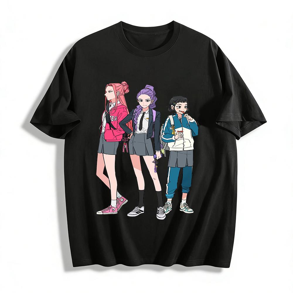

Anime Campus Girls Print Top Trendy Cartoon Illustration Casual Loose Fit Unisex Tee Pure cotton T-shirt XXS