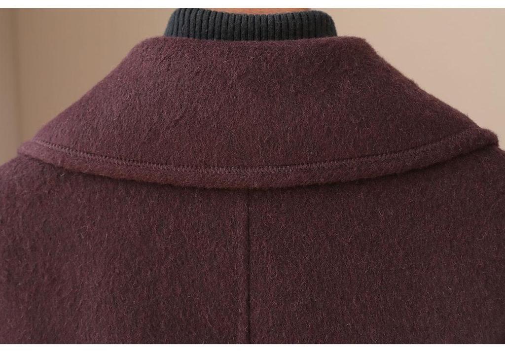 2026 Spring Elegant Double-Breasted Long Wool Coat with Big Lapel for Women