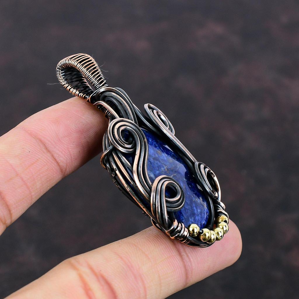 Sodalite Gemstone Pendant Copper Wire Wrapped Pendant Unique Copper Jewelry Dainty Pendant Wire Wrap Jewelry Handmade Pendant Gift For Women