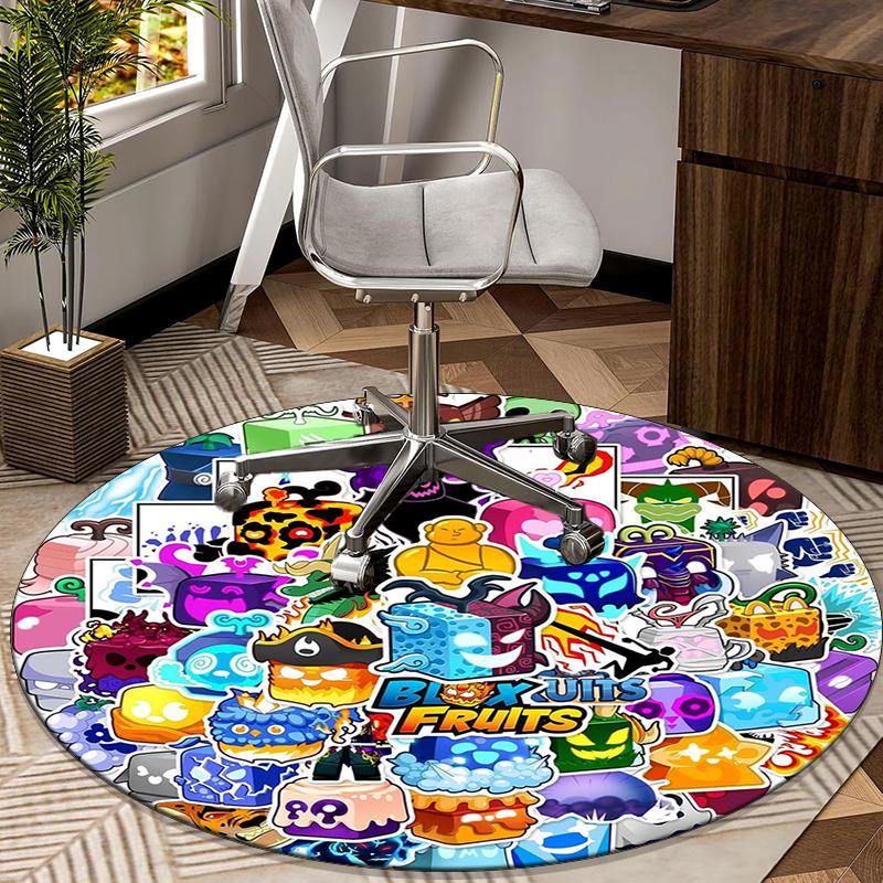 Blox Fruits Characters Round Carpet Chair Cushion Round Entryway Rug, Soft Round Rugs for Living Room, Bedroom, Circle Carpet Decor Gifts