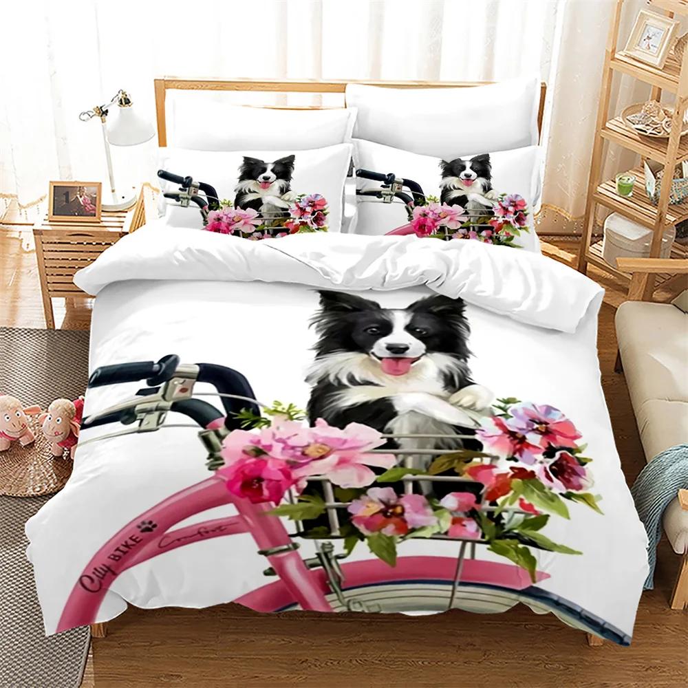 Zestaw poszewek na kołdrę z motywem psów King Queen Pełny rozmiar dla dzieci Chłopców Dziewcząt Poliester Urocze zwierzęta Zestaw pościeli Poszewka na kołdrę z poszewką na poduszkę