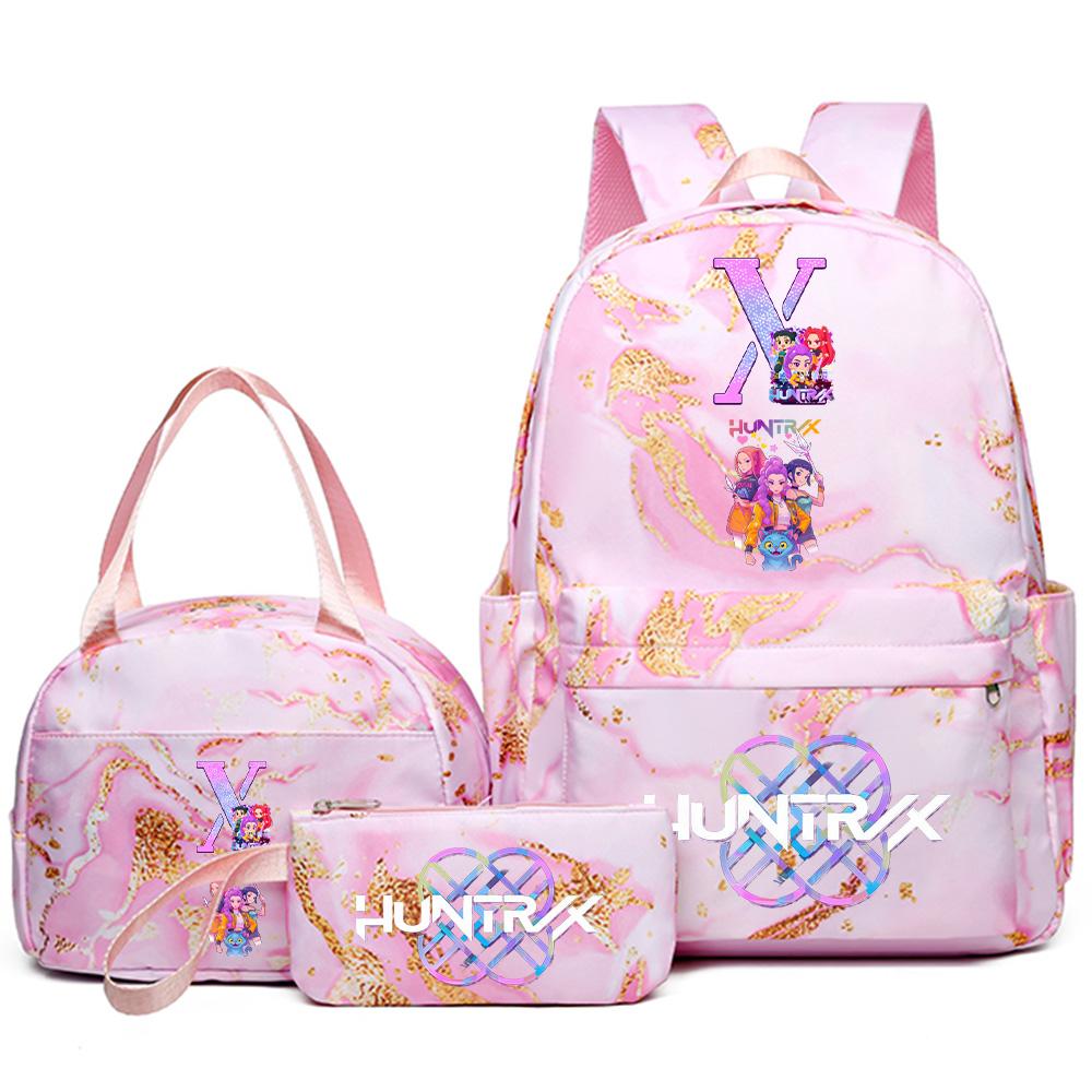 3 Stück/Set Anime Englischer Buchstabe A-Z Aufgedruckter Rucksack mit Handtasche Federmäppchen für Teenager Schüler Mädchen Jungen Schultasche Reisetasche