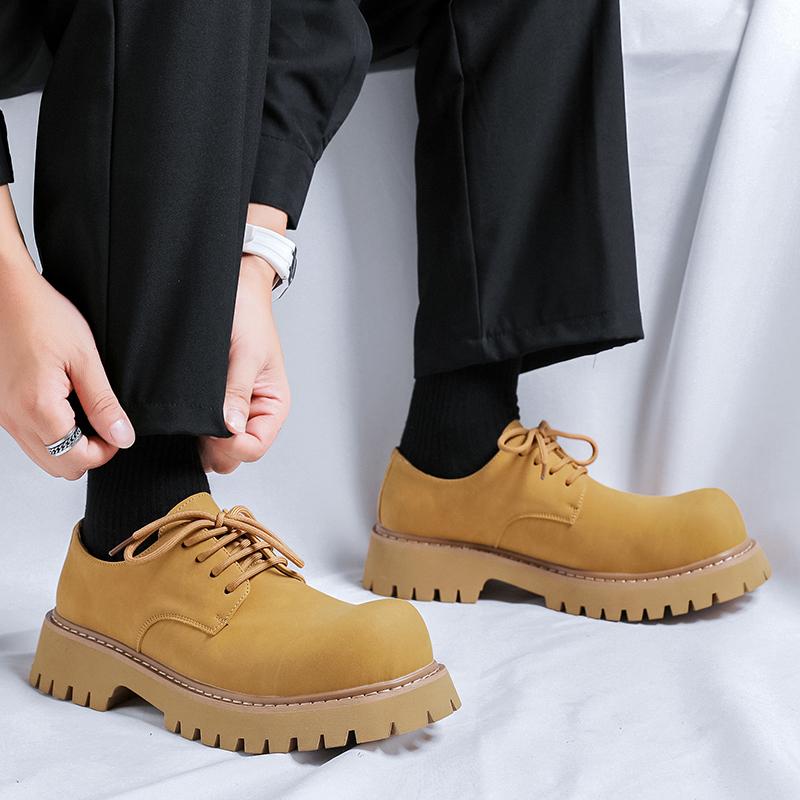 FashionBrand Black Thick Sole Formal Half Leather Derby Shoes for Men Luxury Designer Platform Casual Shoes Wedding Dress Oxfords Shoe