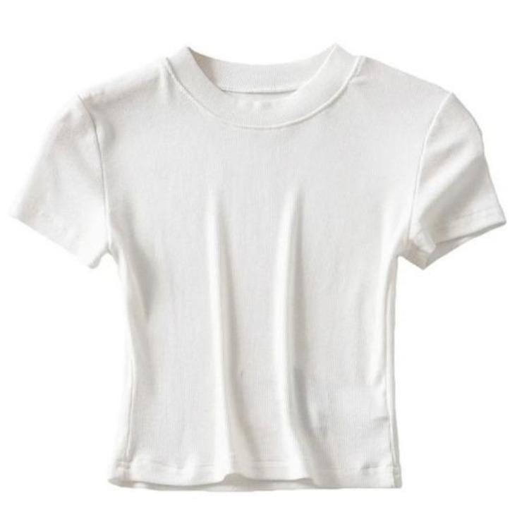 Women Casual Crop Top Summer Slim Fit Stretchy Solid Color Short Sleeve Waist Exposed Soft Breathable Lady T-shirt