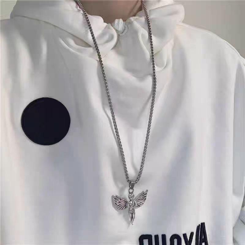 Little Angel Necklace Hip Hop Bouncy Niche Simple Earth Cool Personality Titanium Steel Jewelry Sweater Chain Accessories
