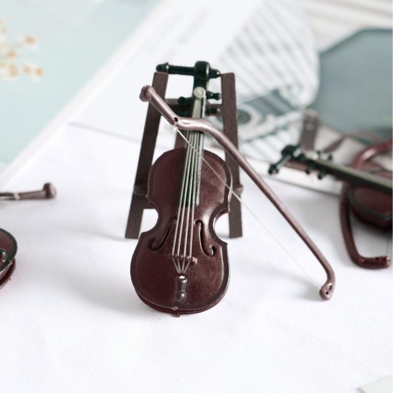 10Sets/1Set Mini Violins Ornament Miniature Violins Model with Stand Case Dollhouse for Home Office Desktop Decoration